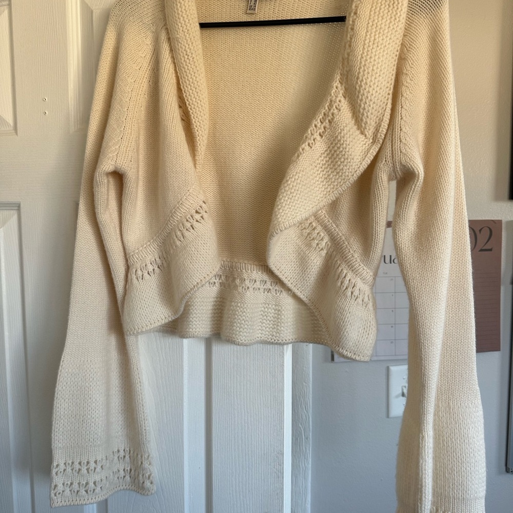 Cream Shrug with Deep V-neck and Relaxed Fit